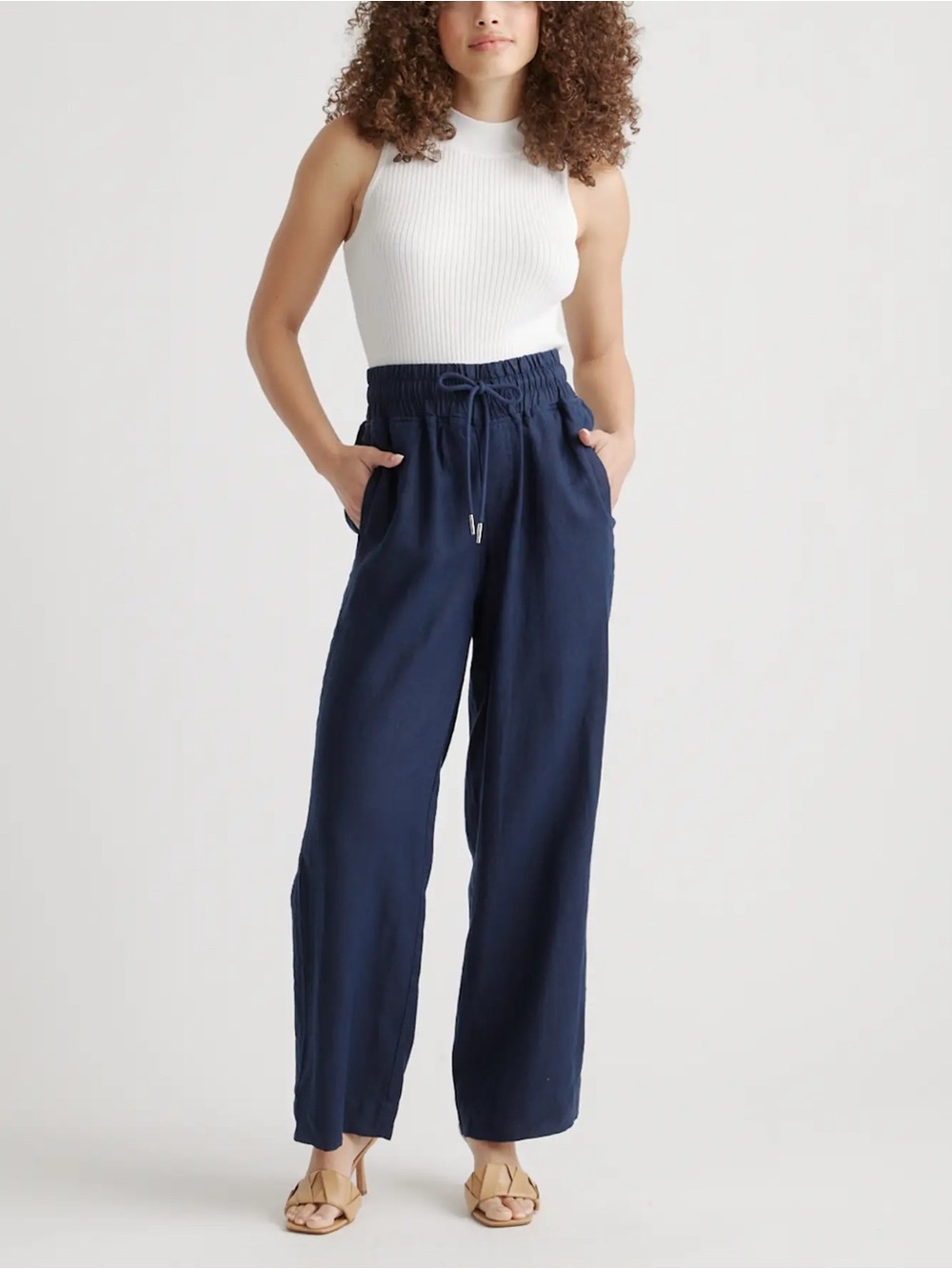Quince 100% European Linen Wide Leg Pants in Deep Navy Size Medium